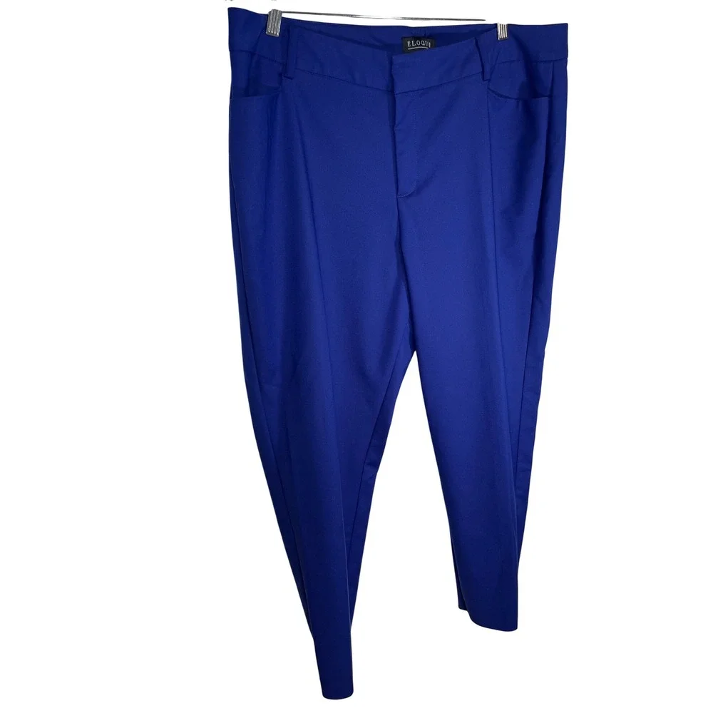 Eloquii Tapered Trouser Womens 18R Royal Blue Cotton‎ Blend Stretch Pocket Chic